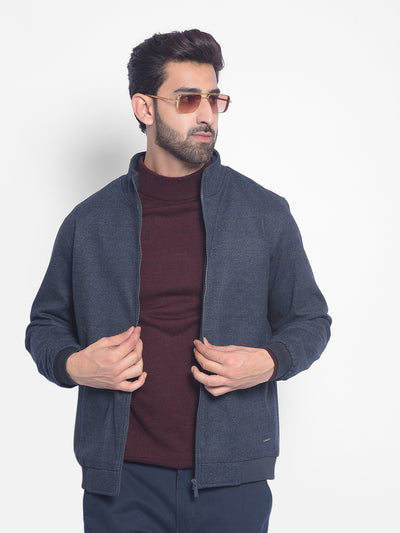 Navy Blue Checked Bomber Jacket-Men Jackets-Crimsoune Club