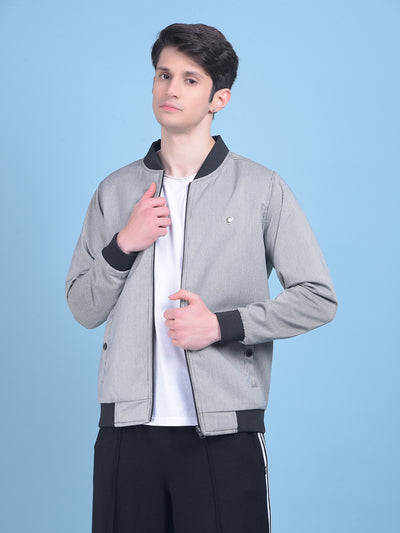 Grey Printed Jacquard Reversible Jacket-Men Jackets-Crimsoune Club