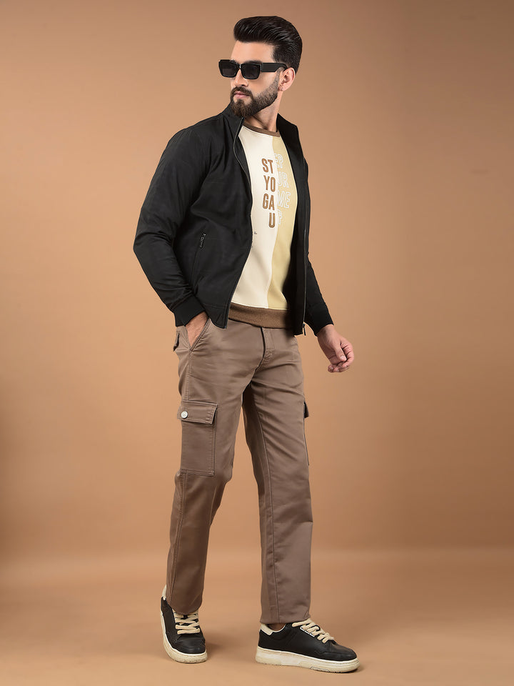 Black Printed High Neck Bomber Jacket-Men Jackets-Crimsoune Club