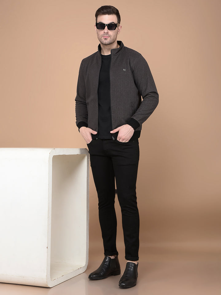 Brown Printed Mock Neck Reversible Jacket-Men Jackets-Crimsoune Club