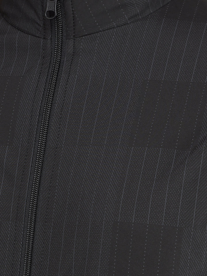 Black Printed Mock Neck Reversible Jacket-Men Jackets-Crimsoune Club