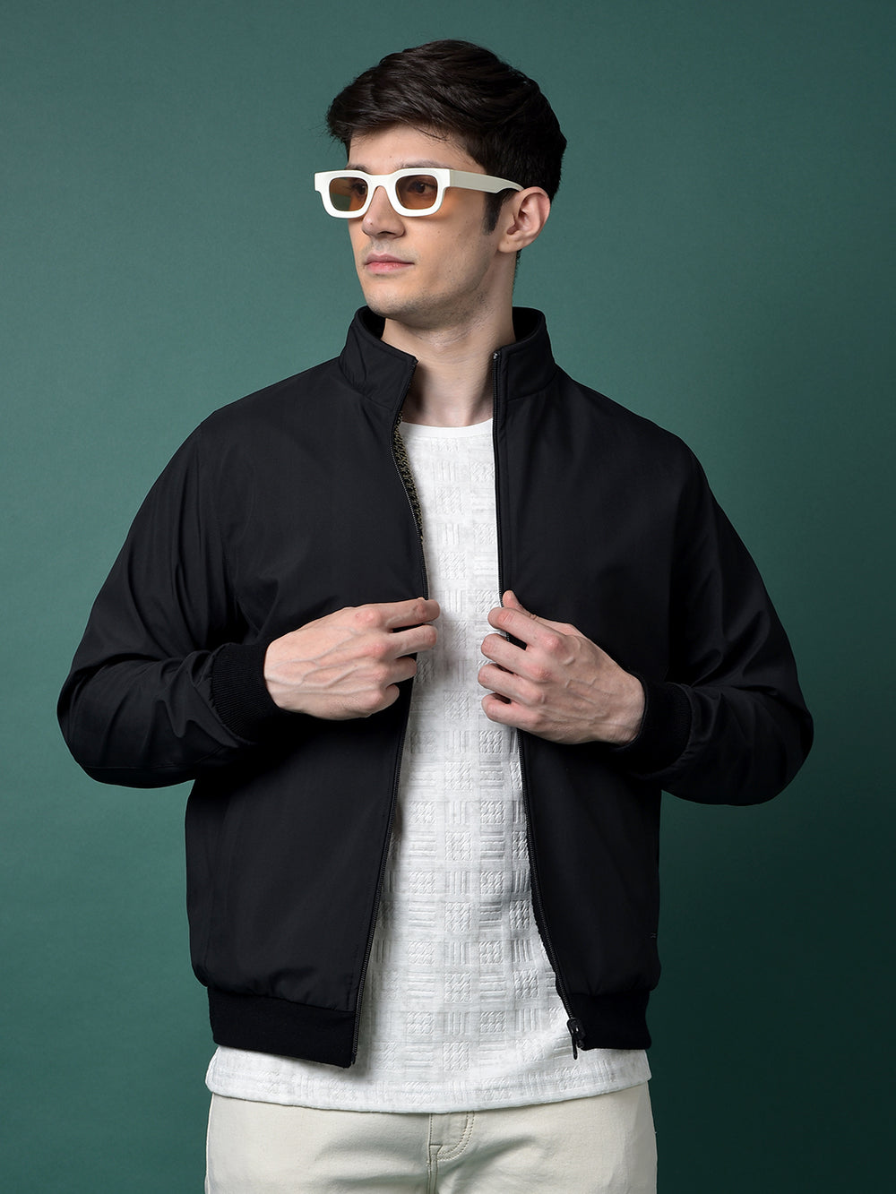 Black Vertical Stripes Bomber Reversible Jacket-Men Jackets-Crimsoune Club