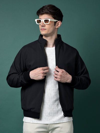 Black Vertical Stripes Bomber Reversible Jacket-Men Jackets-Crimsoune Club