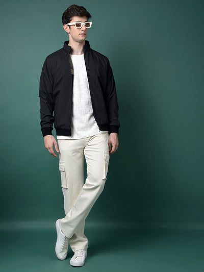 Black Vertical Stripes Bomber Reversible Jacket-Men Jackets-Crimsoune Club