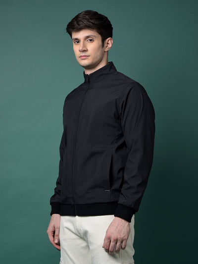 Black Vertical Stripes Bomber Reversible Jacket-Men Jackets-Crimsoune Club