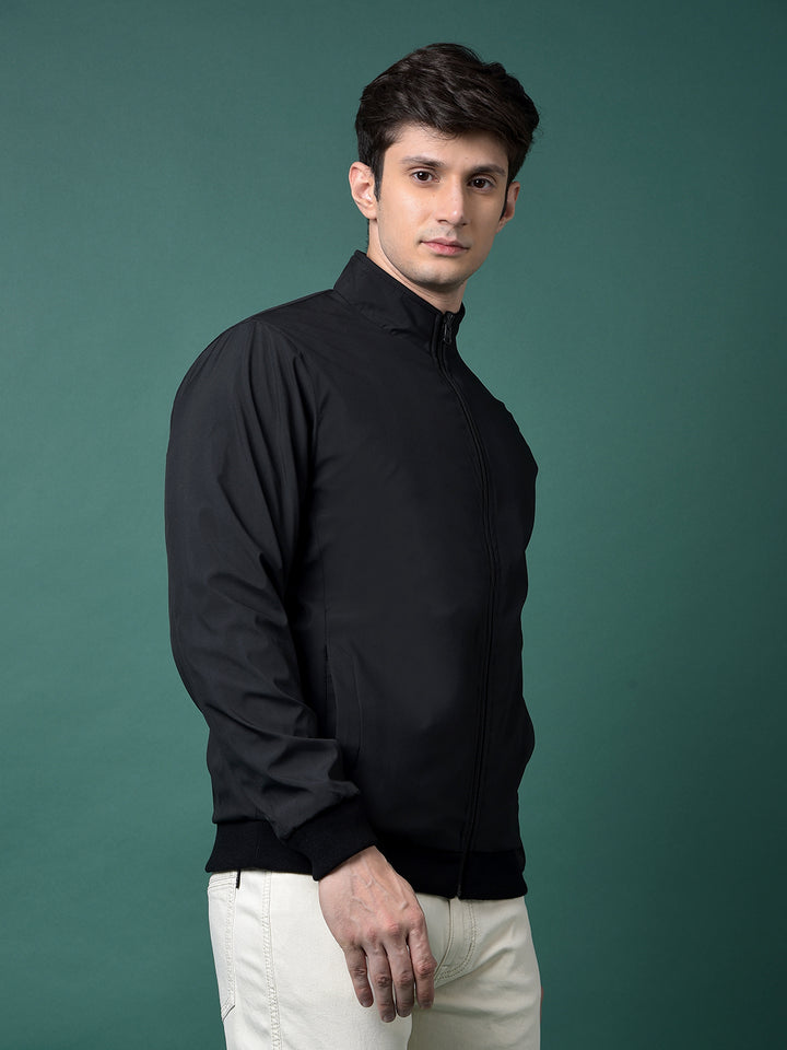 Black Vertical Stripes Bomber Reversible Jacket-Men Jackets-Crimsoune Club