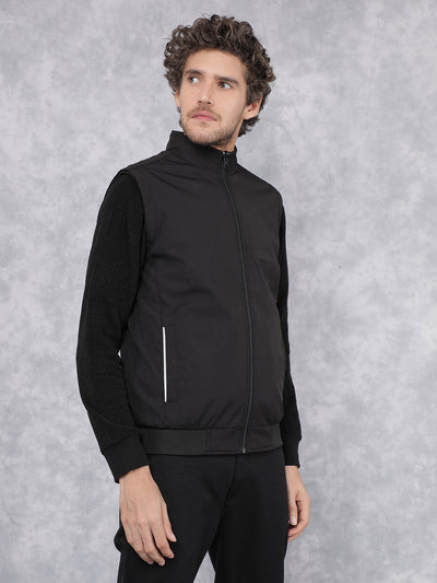 Black Sleeveless Reversible Jacket-Men Jackets-Crimsoune Club