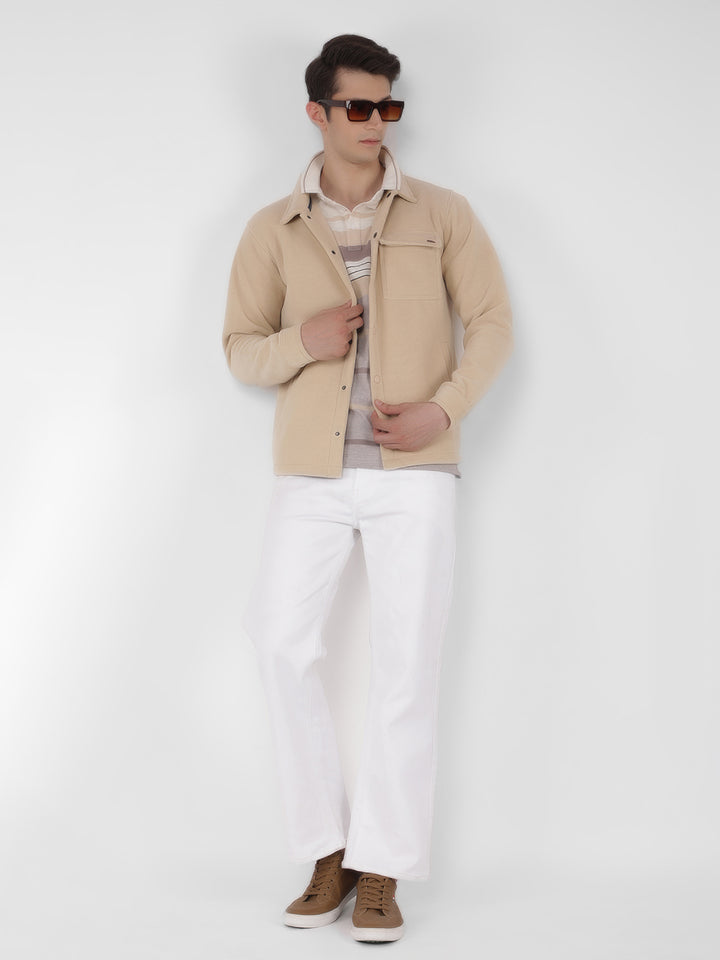 Beige Knitted Corduroy Shacket-Men Shackets-Crimsoune Club