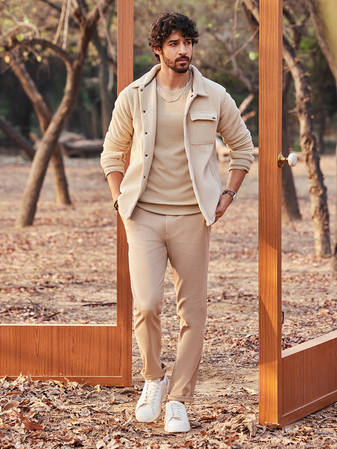 Beige Corduroy Tracksuit Mens Men's Brown Sherpa-Lined Corduroy