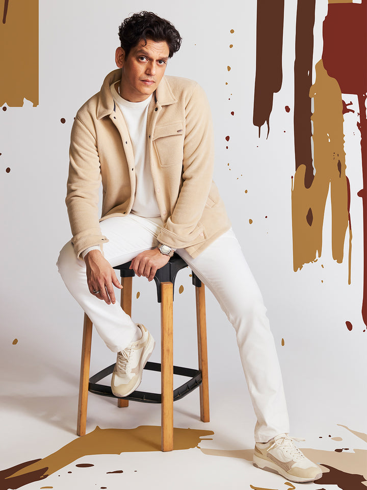 Beige Knitted Corduroy Shacket – Crimsoune Club