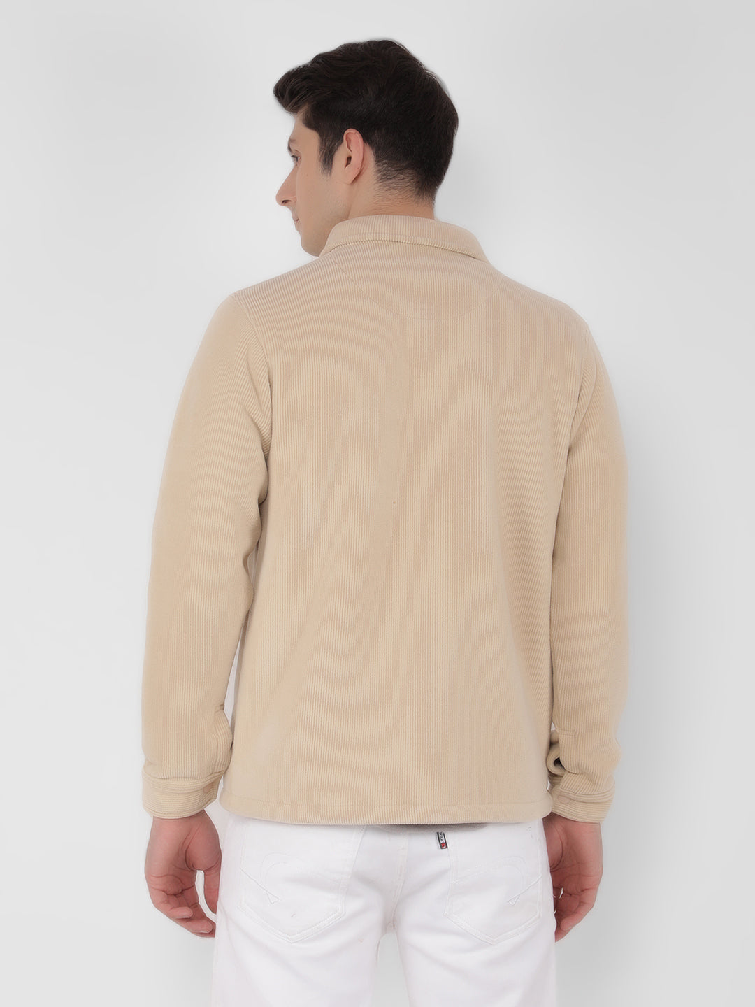 Beige Knitted Corduroy Shacket