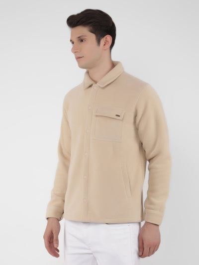 Beige Knitted Corduroy Shacket-Men Shackets-Crimsoune Club