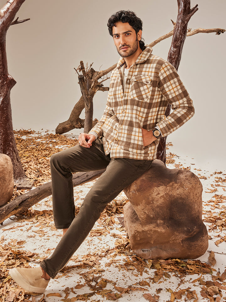 Brown Checkered Shacket-Men Shacket-Crimsoune Club