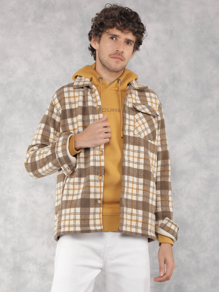 Brown Checkered Shacket-Men Shacket-Crimsoune Club