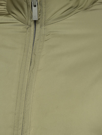 Olive Mock Neck Bomber Jacket-Men Jackets-Crimsoune Club