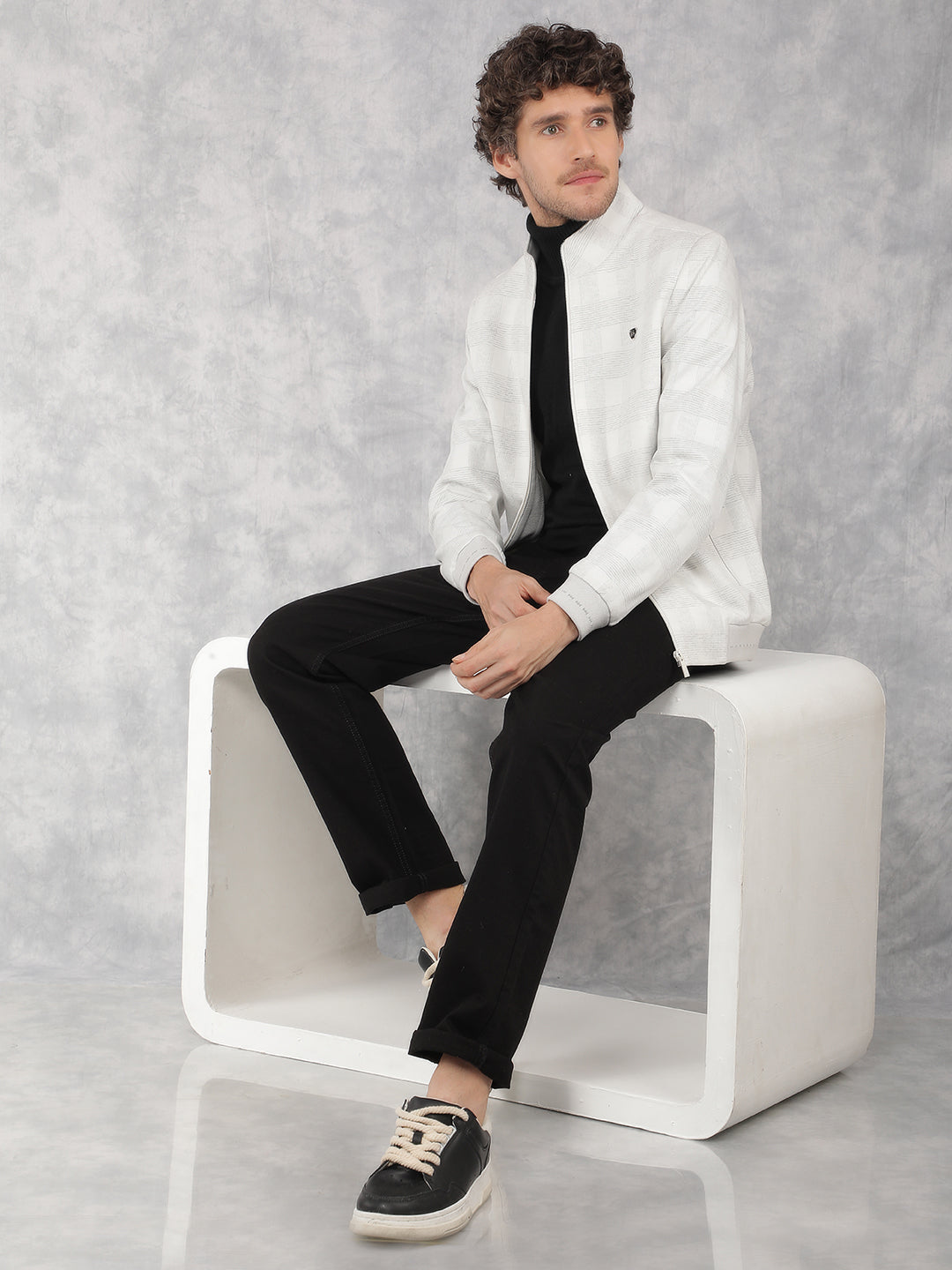 White Checkered Bomber Jacket