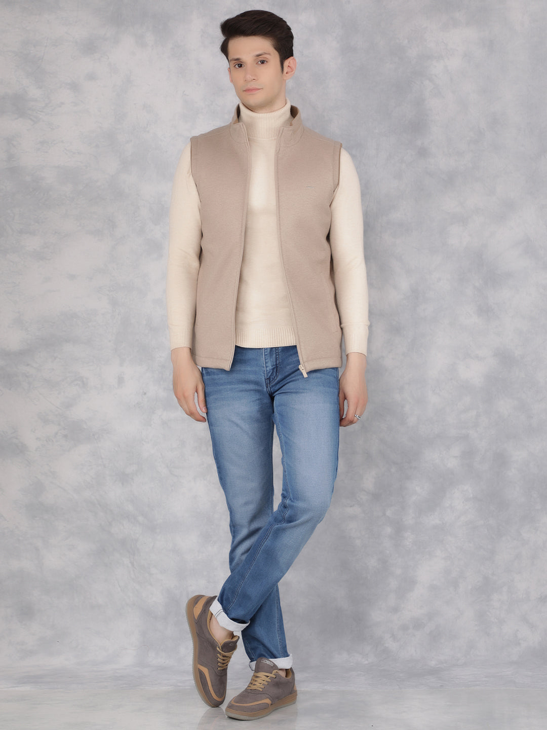 Beige Sleeveless Jacket-Men Jackets-Crimsoune Club