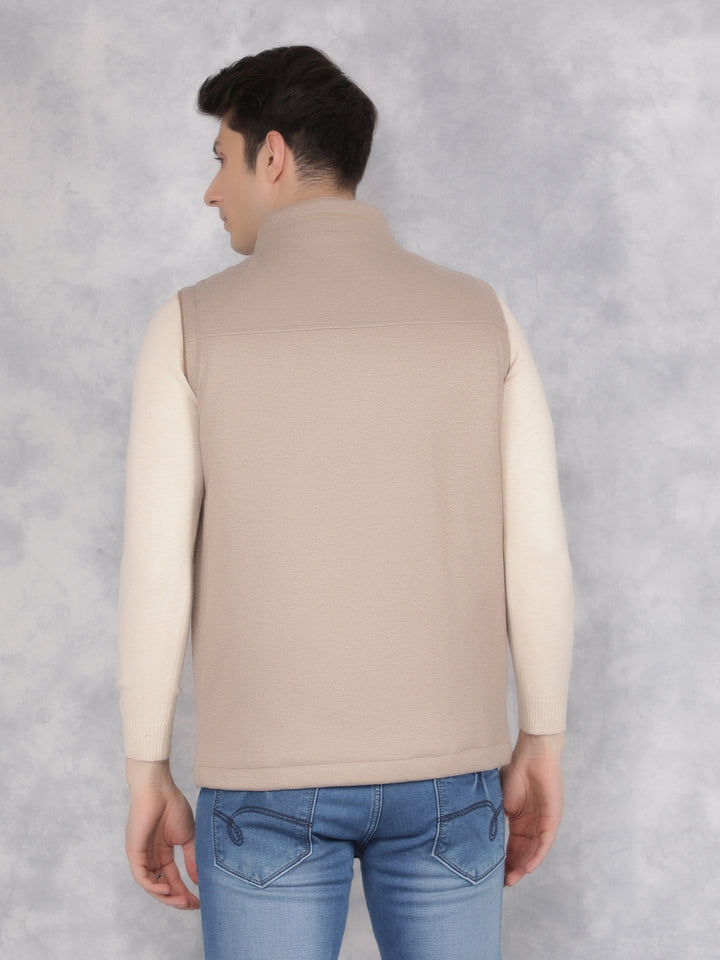 Beige Sleeveless Jacket-Men Jackets-Crimsoune Club