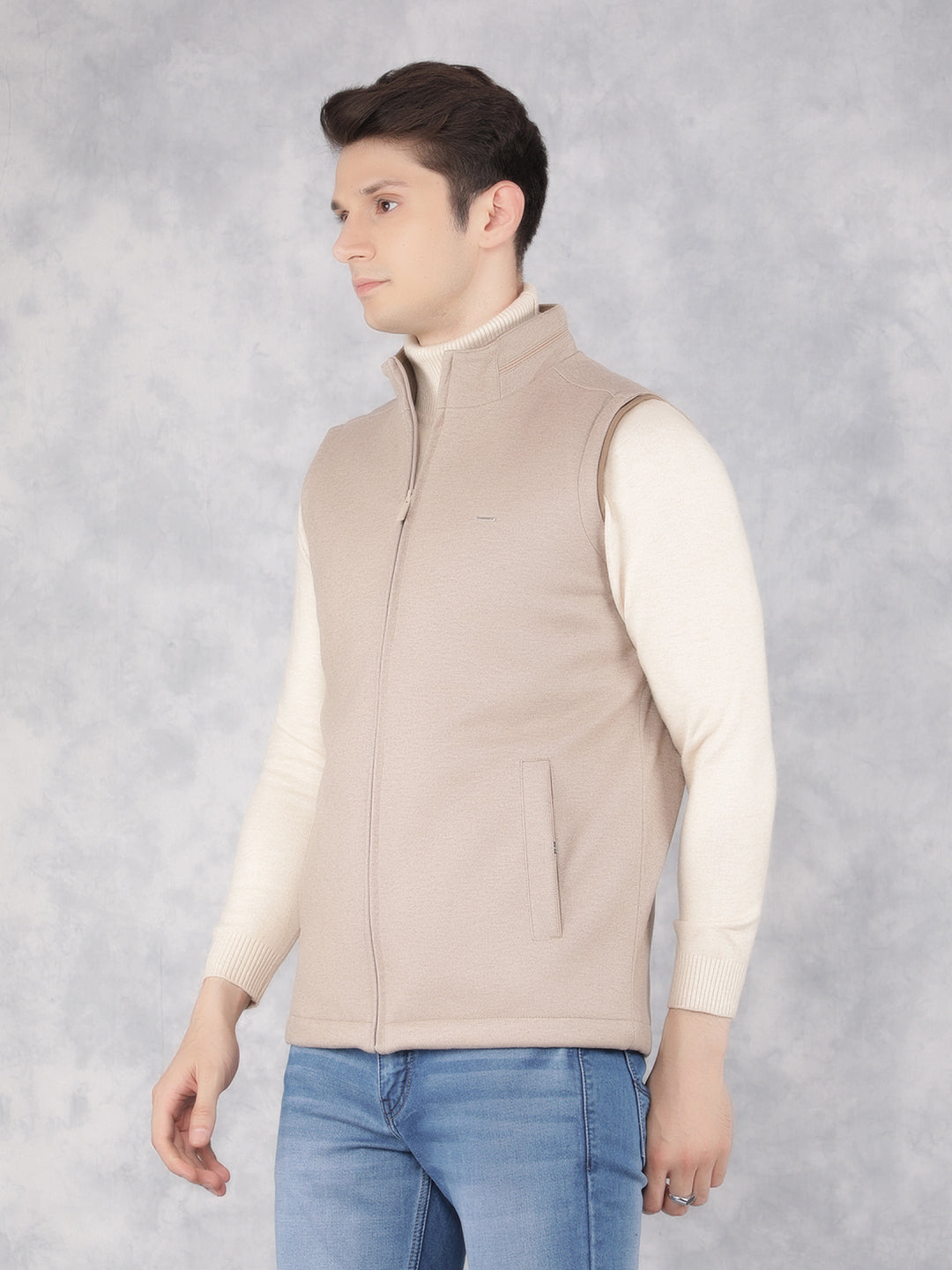 Beige Sleeveless Jacket-Men Jackets-Crimsoune Club