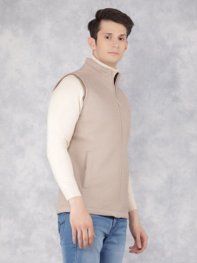 Beige Sleeveless Jacket-Men Jackets-Crimsoune Club
