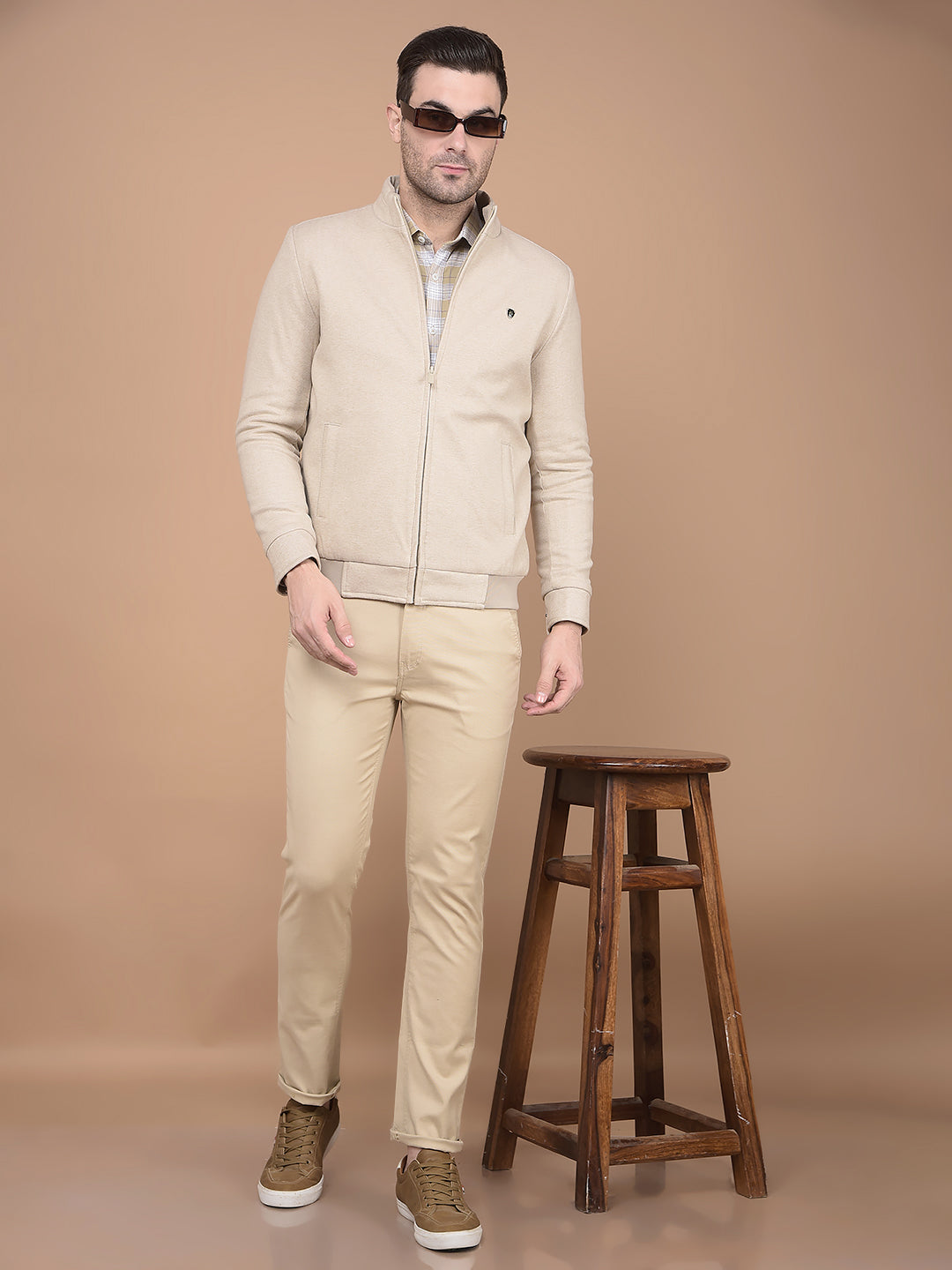 Beige Printed Jacket-Men Jackets-Crimsoune Club