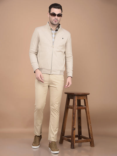 Beige Printed Jacket-Men Jackets-Crimsoune Club