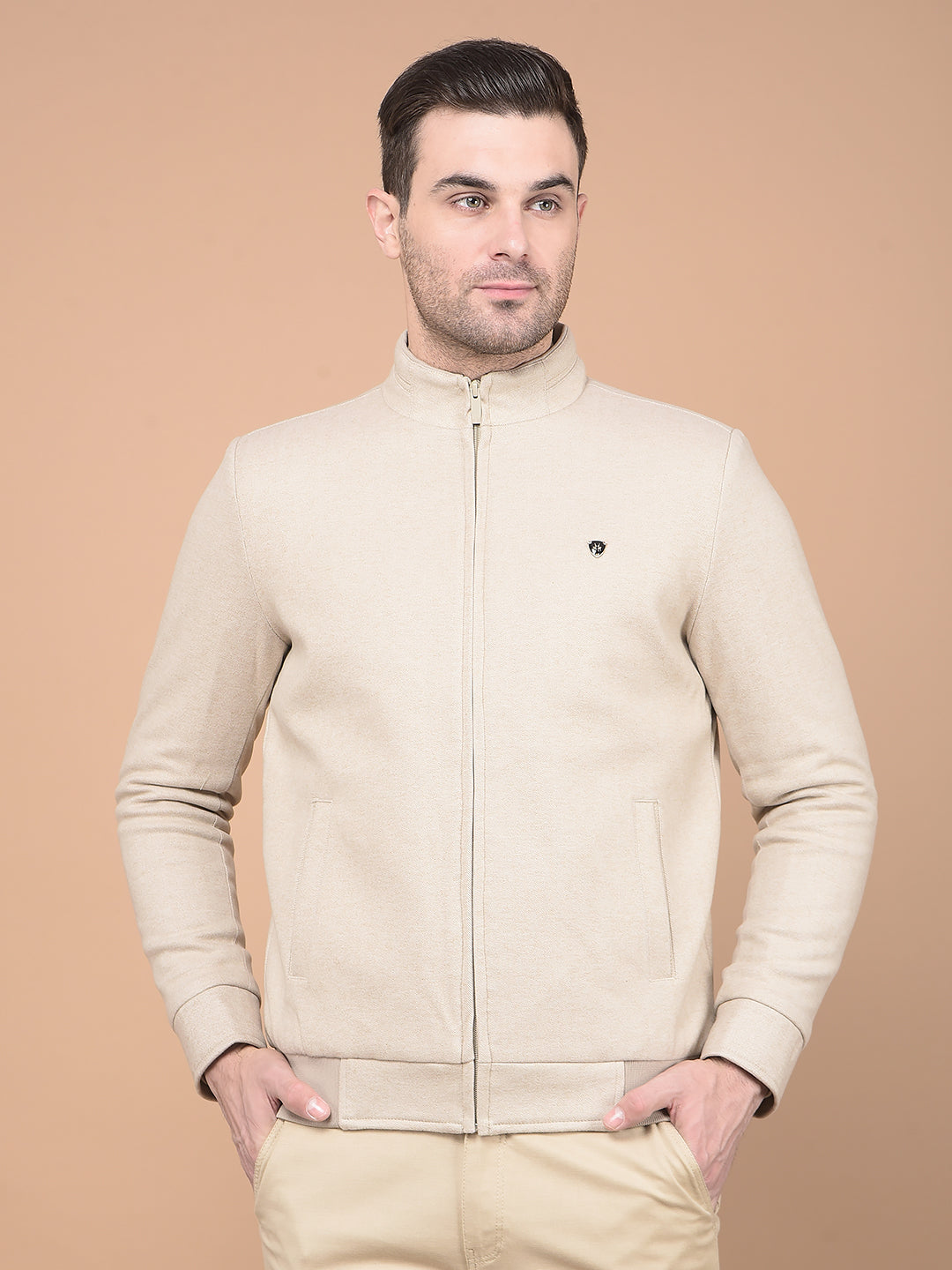 Beige Printed Jacket-Men Jackets-Crimsoune Club