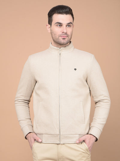 Beige Printed Jacket-Men Jackets-Crimsoune Club