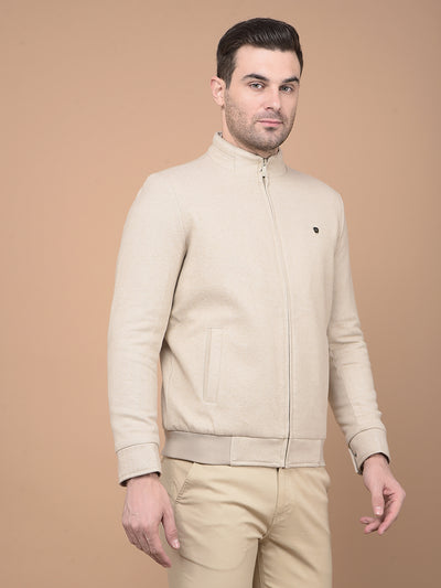 Beige Printed Jacket-Men Jackets-Crimsoune Club