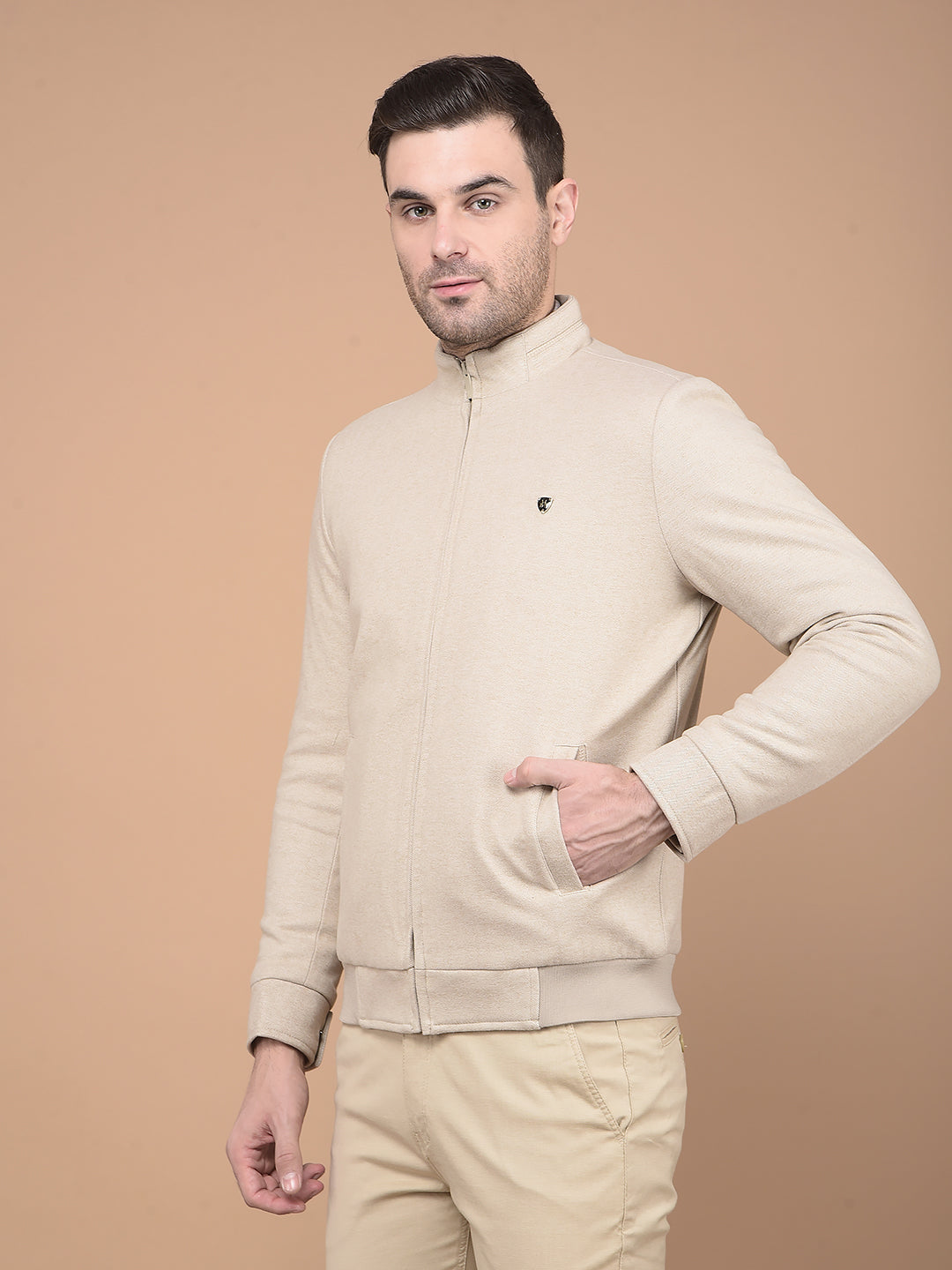 Beige Printed Jacket-Men Jackets-Crimsoune Club