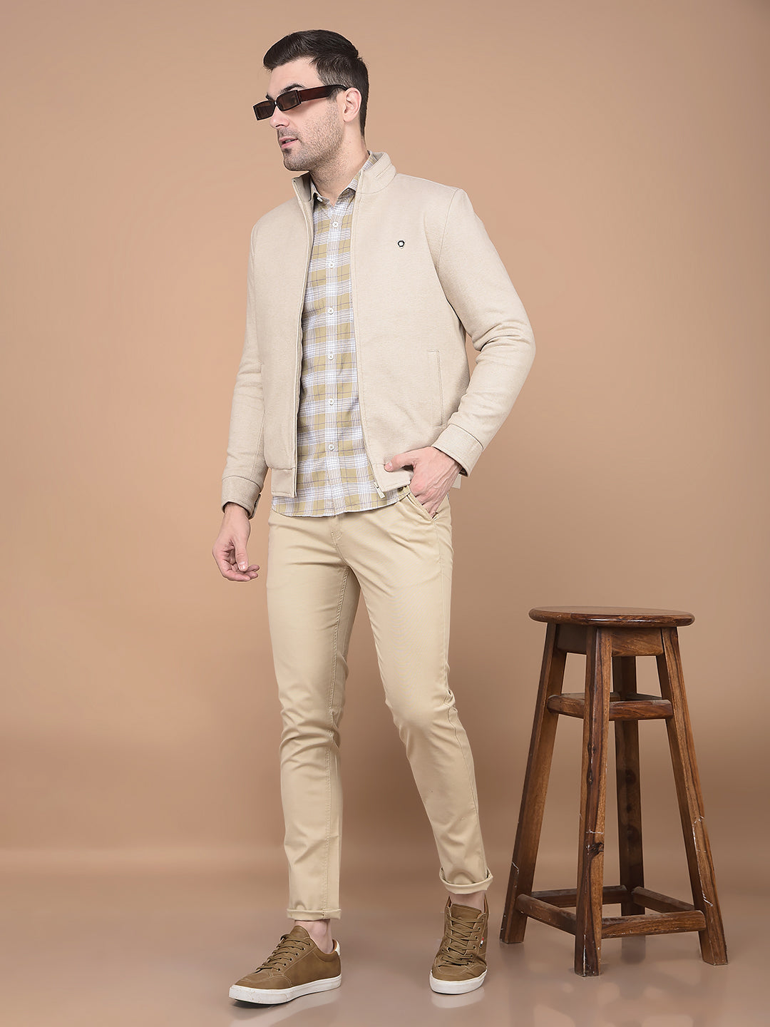 Beige Printed Jacket-Men Jackets-Crimsoune Club