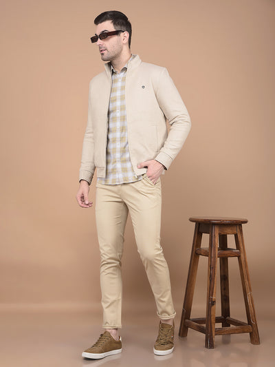 Beige Printed Jacket-Men Jackets-Crimsoune Club