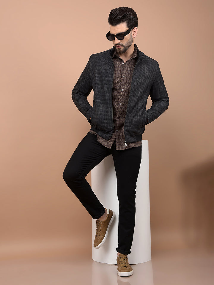Black Jacquard Bomber Jacket-Men Jackets-Crimsoune Club