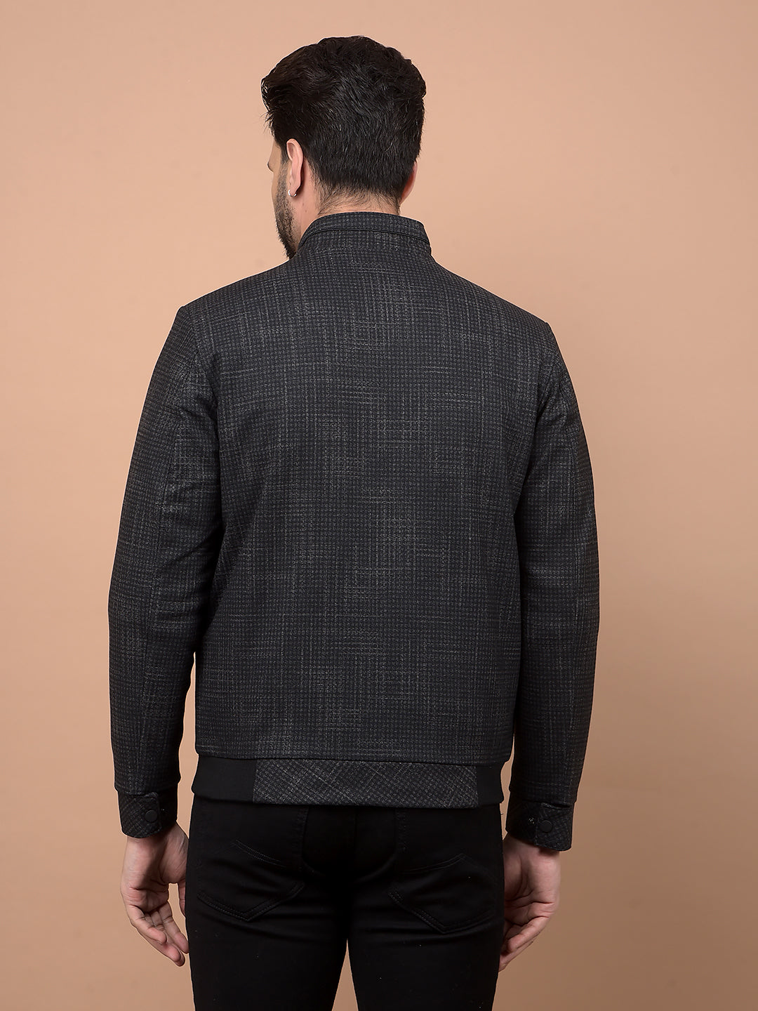 Black Jacquard Bomber Jacket-Men Jackets-Crimsoune Club
