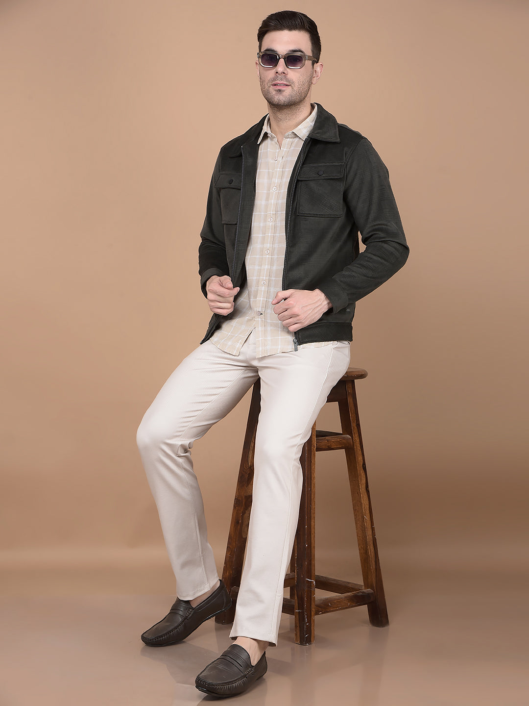 Olive Printed Jacket-Men Jackets-Crimsoune Club