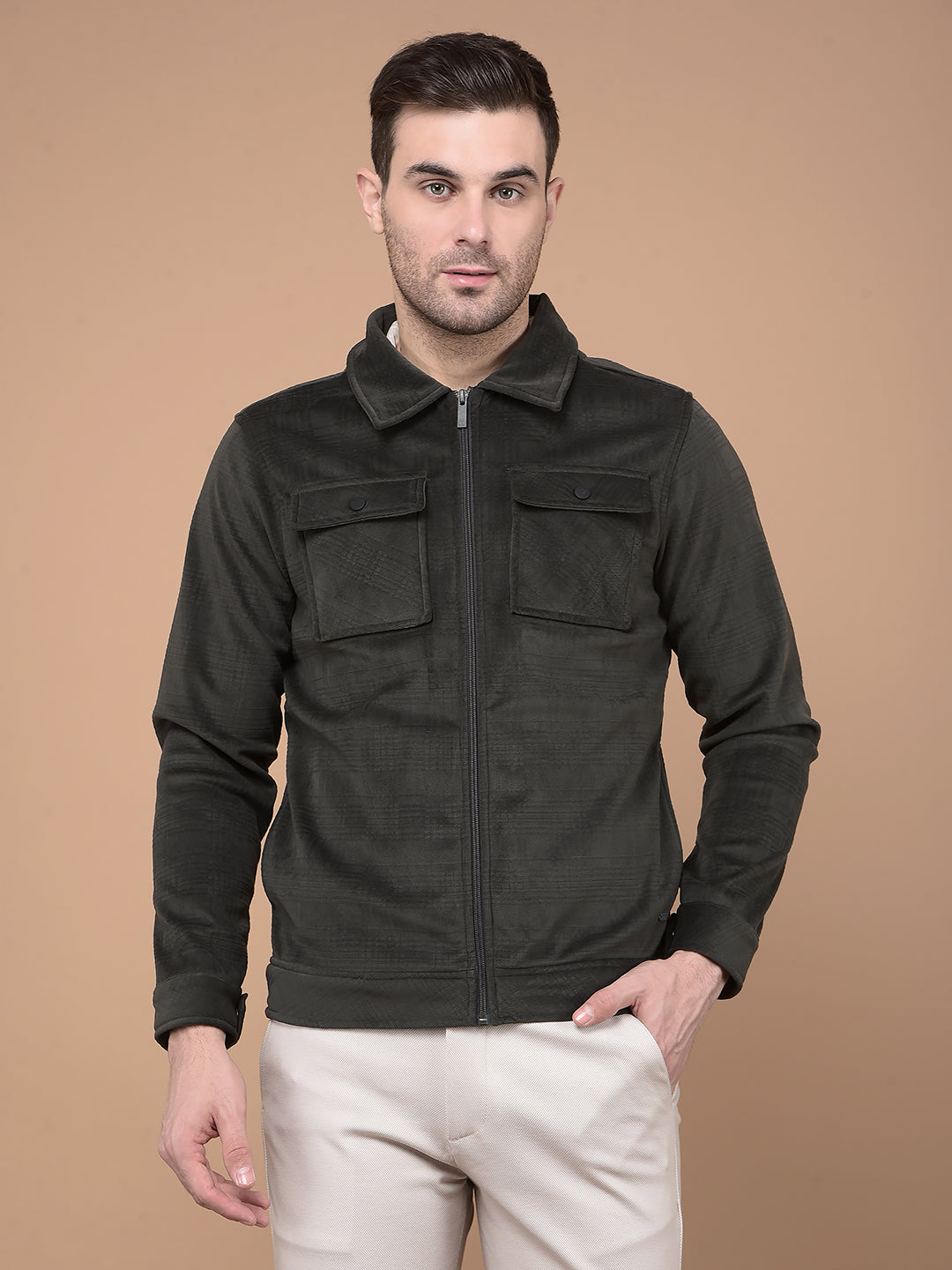 Olive Printed Jacket-Men Jackets-Crimsoune Club
