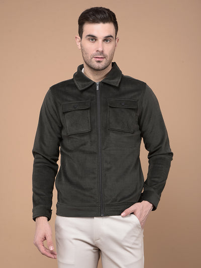 Olive Printed Jacket-Men Jackets-Crimsoune Club