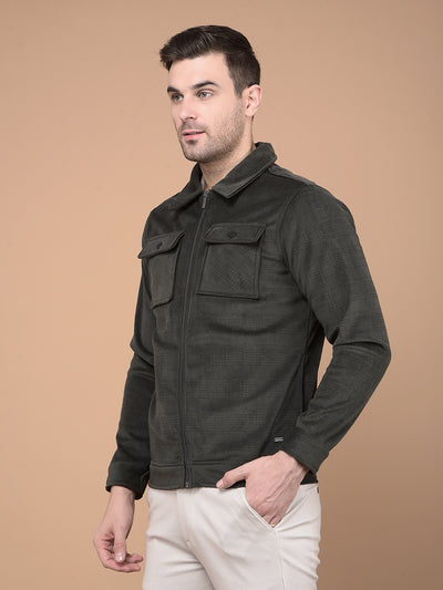 Olive Printed Jacket-Men Jackets-Crimsoune Club