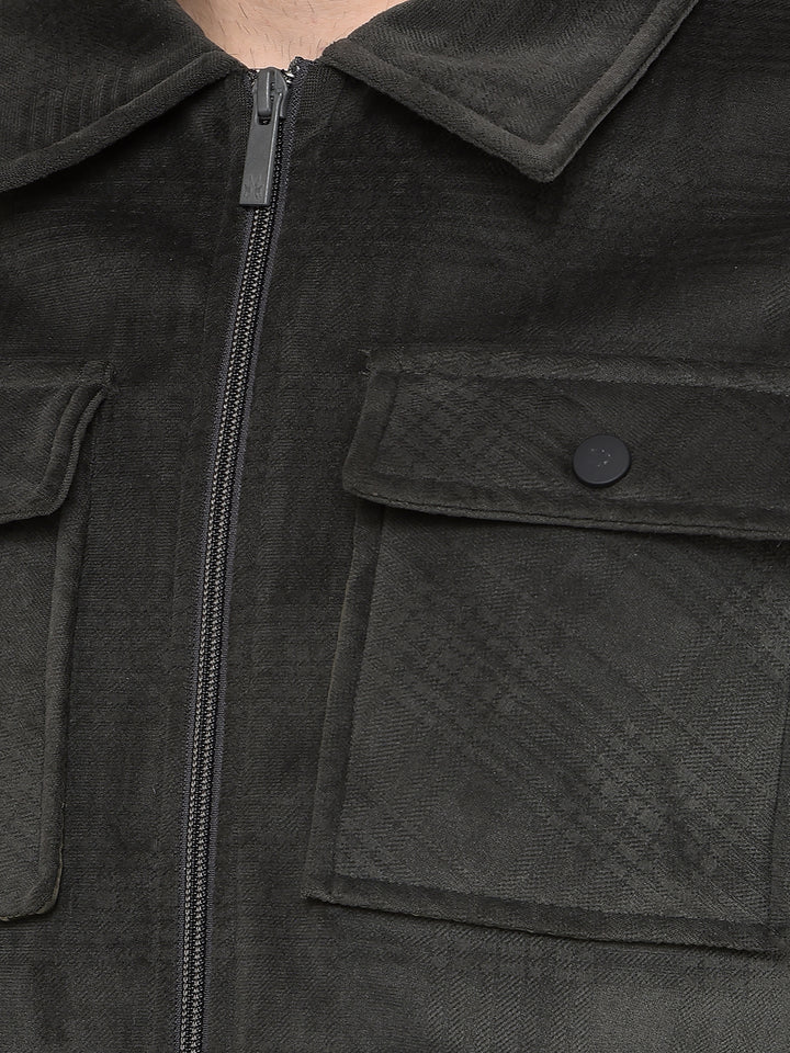 Olive Printed Jacket-Men Jackets-Crimsoune Club
