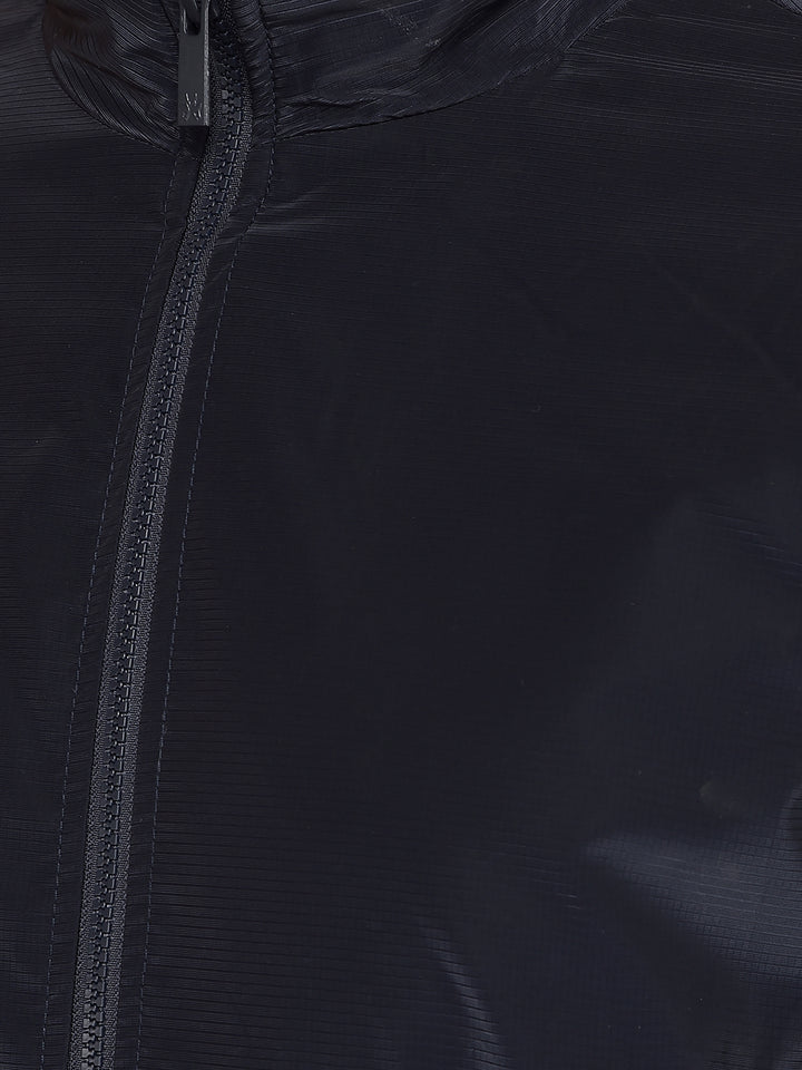 Navy Blue Mock Neck Bomber Jacket-Men Jackets-Crimsoune Club