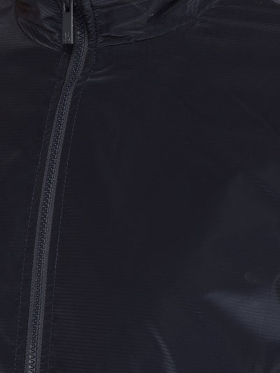 Navy Blue Mock Neck Bomber Jacket-Men Jackets-Crimsoune Club