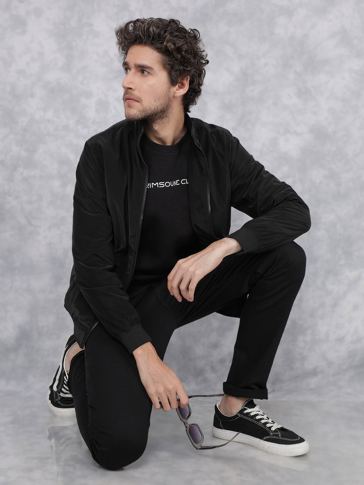 Black Bomber Jacket-Men Jackets-Crimsoune Club