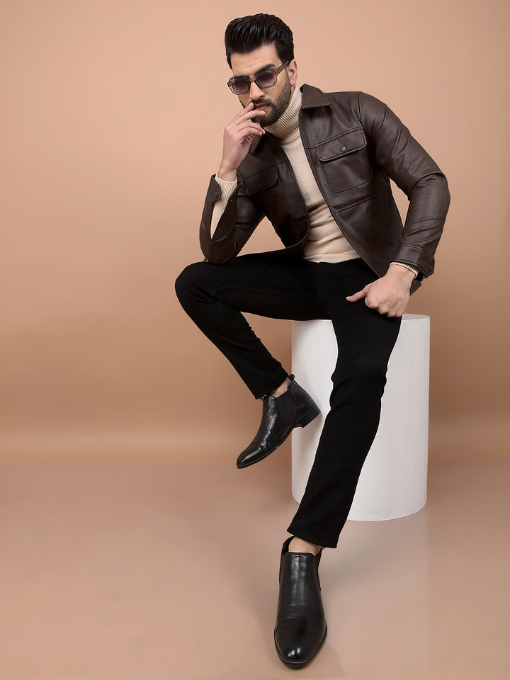 Brown Leather Jacket-Men Jackets-Crimsoune Club