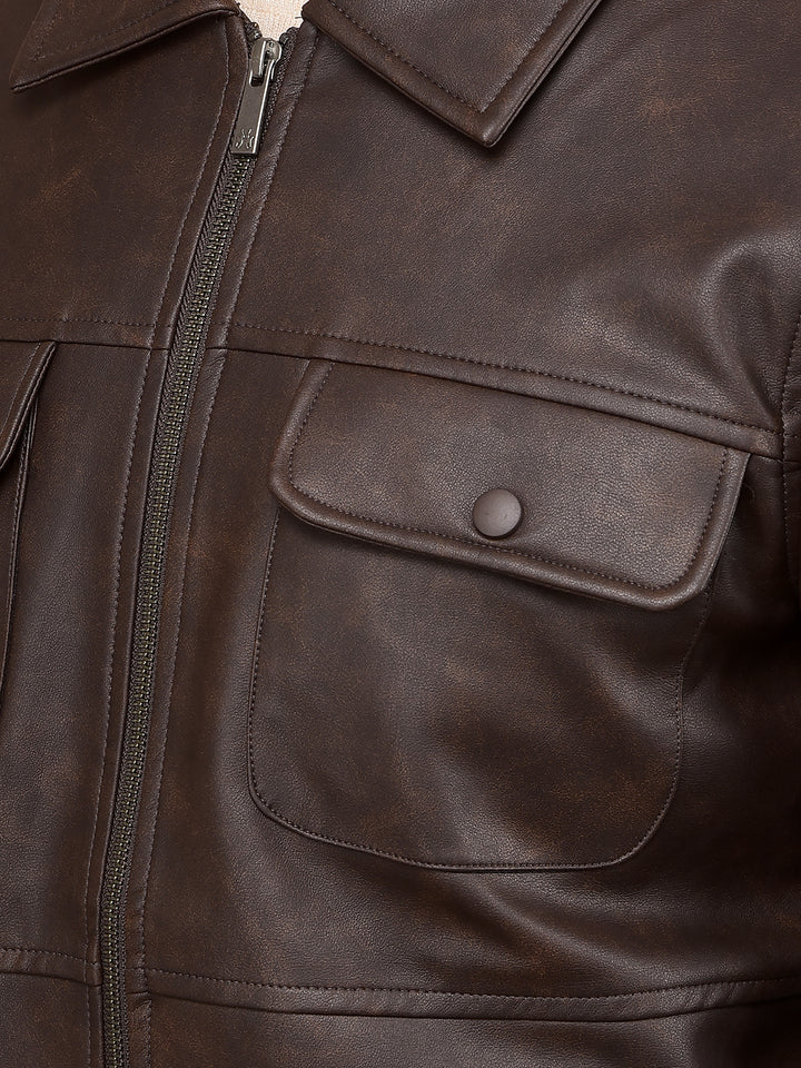 Brown Leather Jacket-Men Jackets-Crimsoune Club