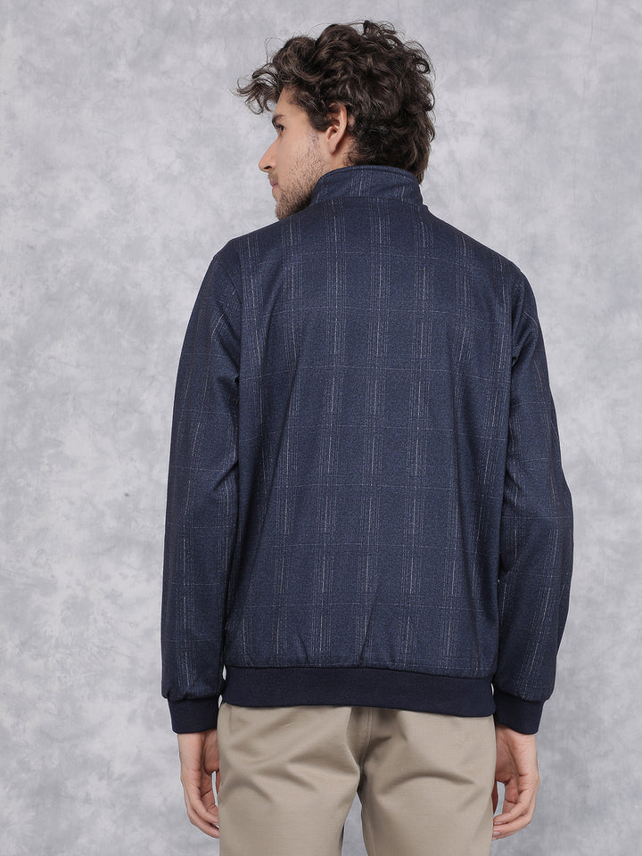 Navy Blue Printed Bomber Jacket-Men Jackets-Crimsoune Club