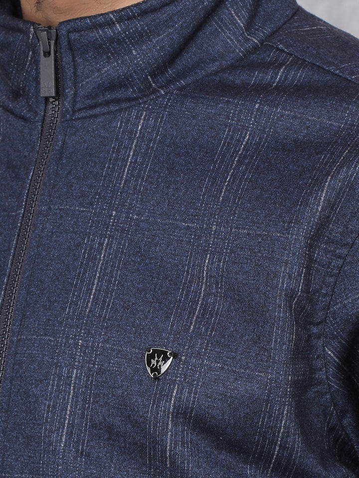 Navy Blue Printed Bomber Jacket-Men Jackets-Crimsoune Club