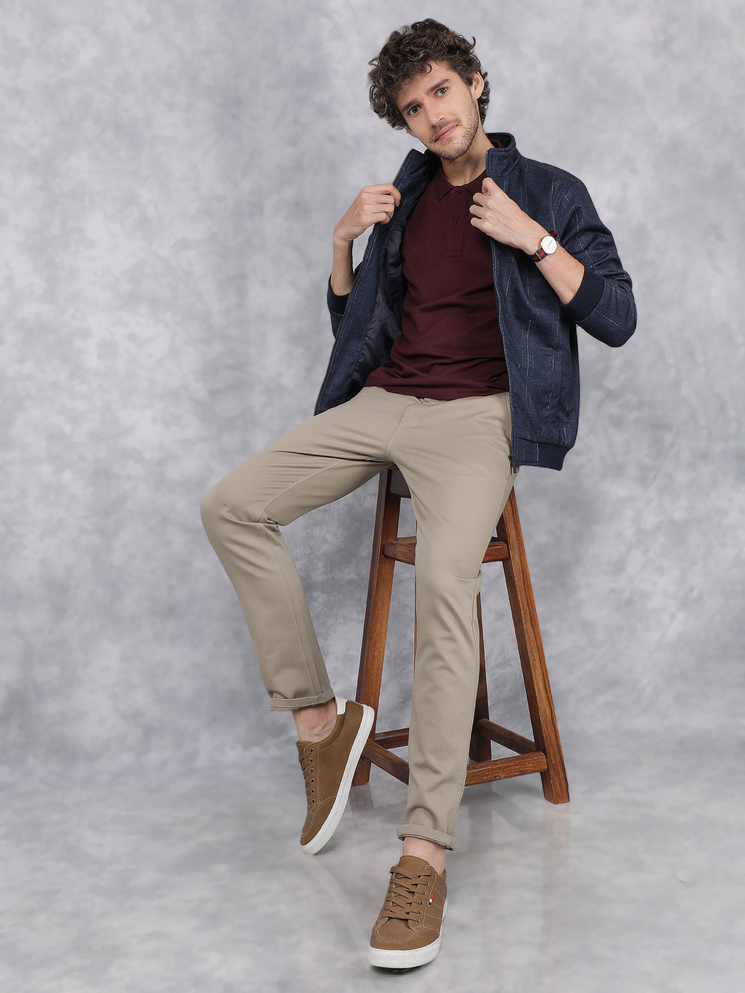 Navy Blue Printed Bomber Jacket-Men Jackets-Crimsoune Club