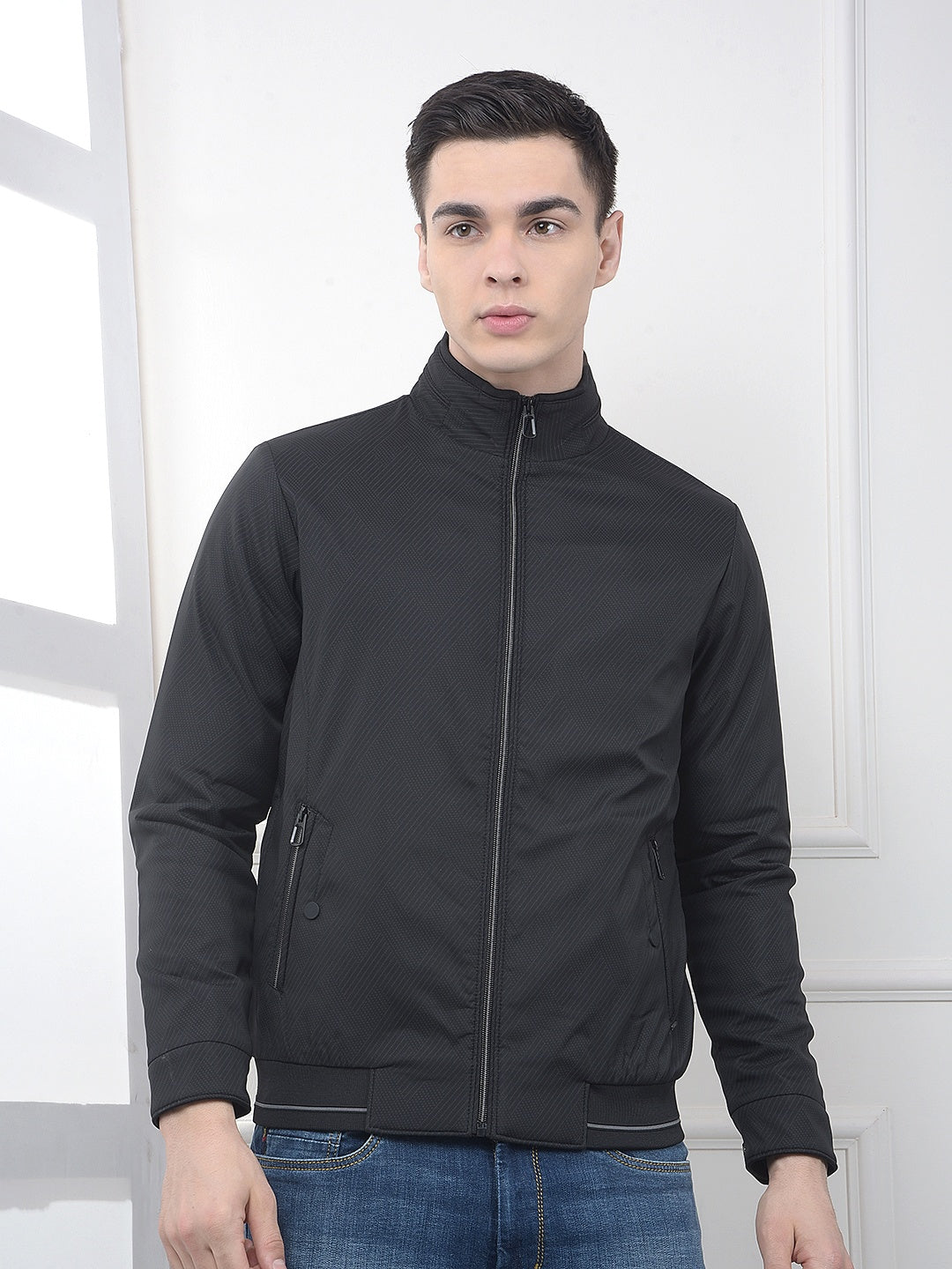 Black Printed Puffer Jacket-Men Jackets-Crimsoune Club
