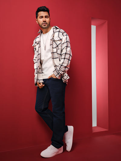 White Checked Knitted Shacket-Men Shackets-Crimsoune Club