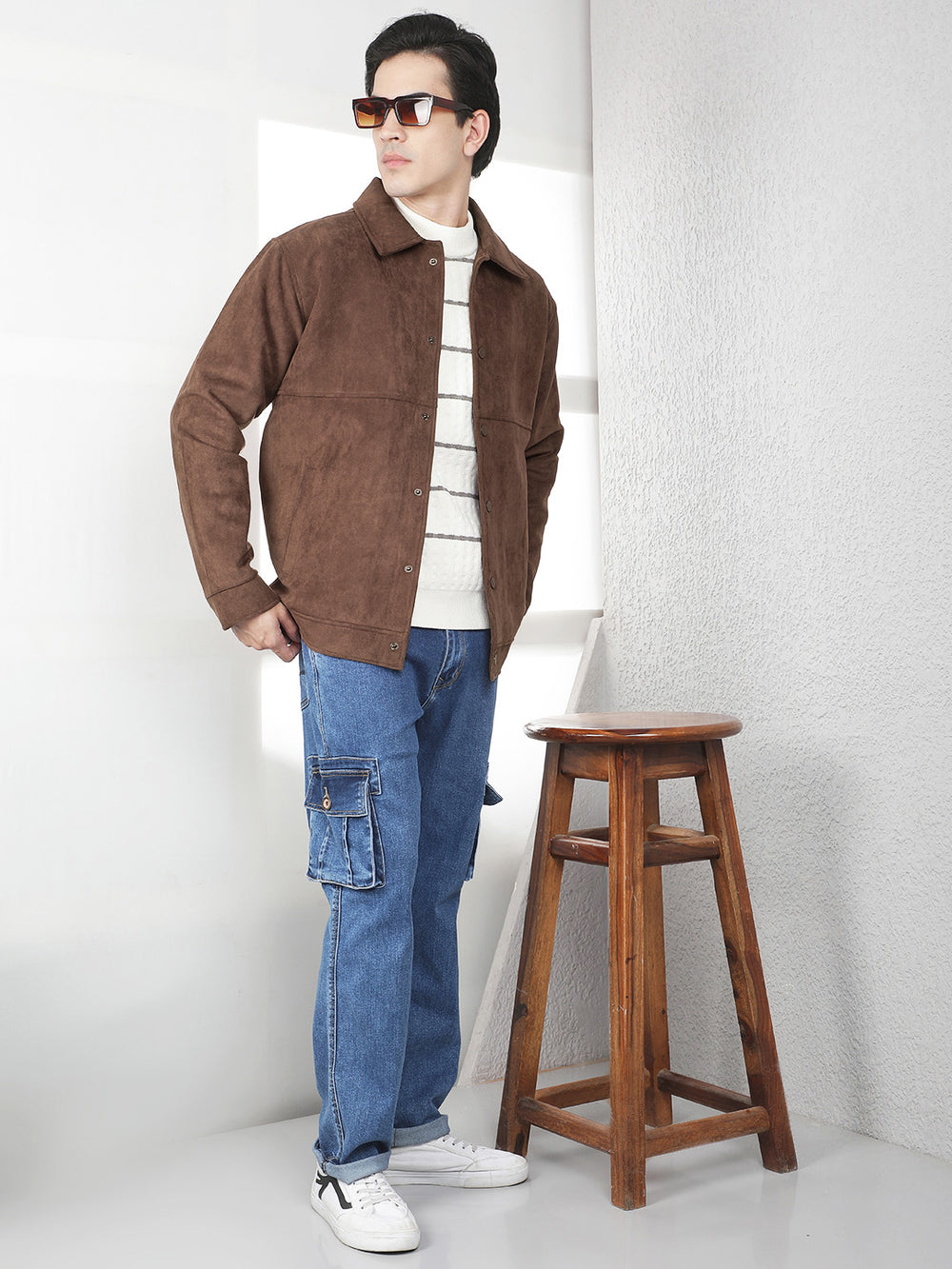 Brown Faux Suede Shacket-Men Jackets-Crimsoune Club